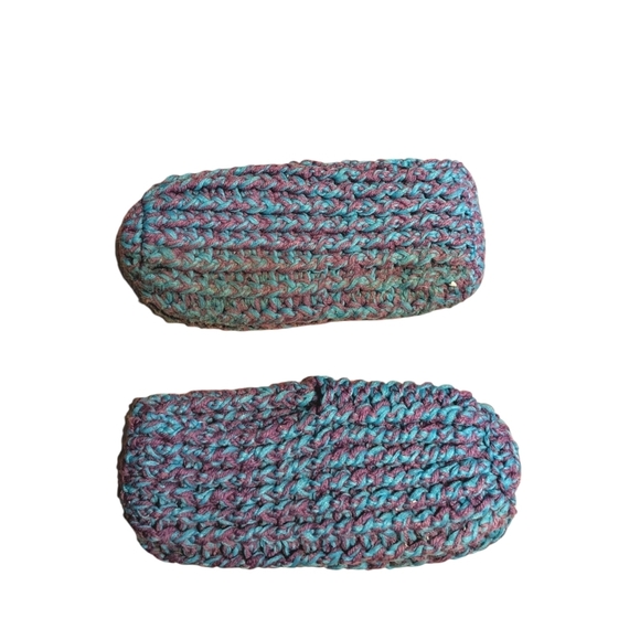 Handmade Knitted Acrylic Yarn Slippers Pantouffles Blue Purple - Picture 4 of 5